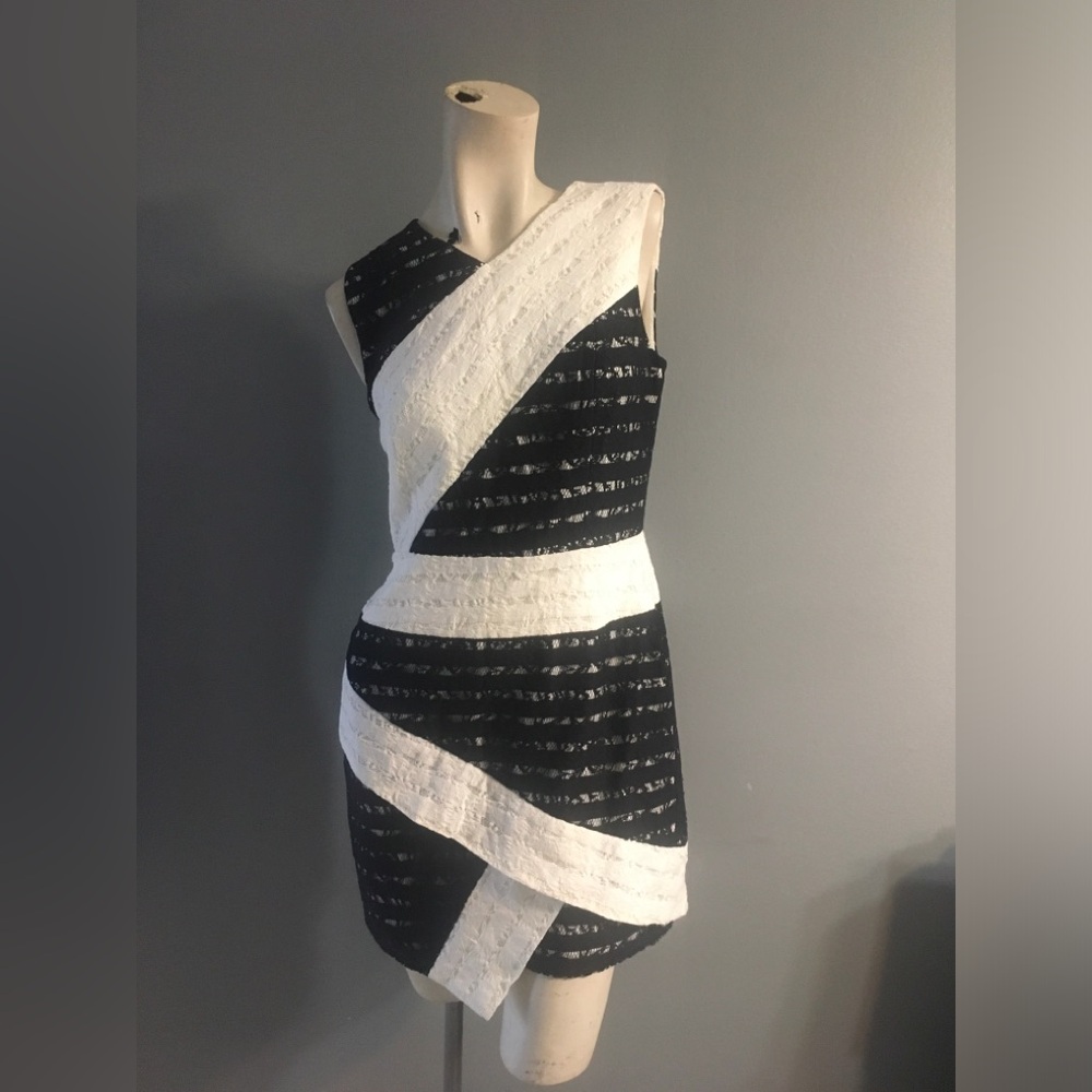 BCBGMaxAzria Black and White Asymmetrical Dress